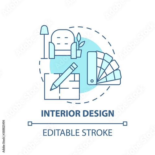 Interior design concept icon. Top careers for creative thinkers. House fixing. Beautiful flat production idea thin line illustration. Vector isolated outline RGB color drawing. Editable stroke