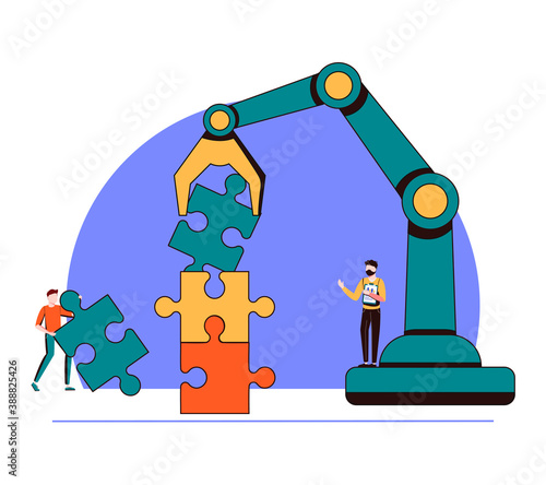 Business concept. Team metaphor. people connecting puzzle elements. Vector illustration flat design style. Symbol of teamwork  cooperation  partnership.