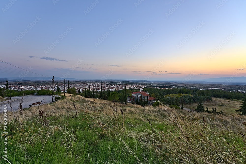 Kilkis skyline from St. George Hill at sunset