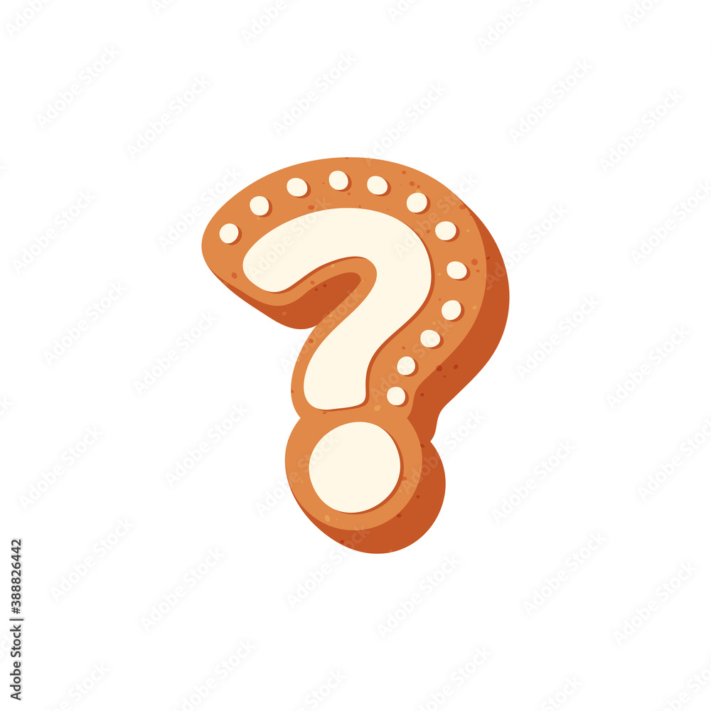 Traditional biscuit Christmas gingerbread in the form of a question mark, decorated with icing sugar or icing. Vector stock illustration isolated on a white background. Traditional biscuit Christmas gingerbread in the form of a question mark, decorated with icing sugar or icing. Vector stock illustration isolated on a white background.
