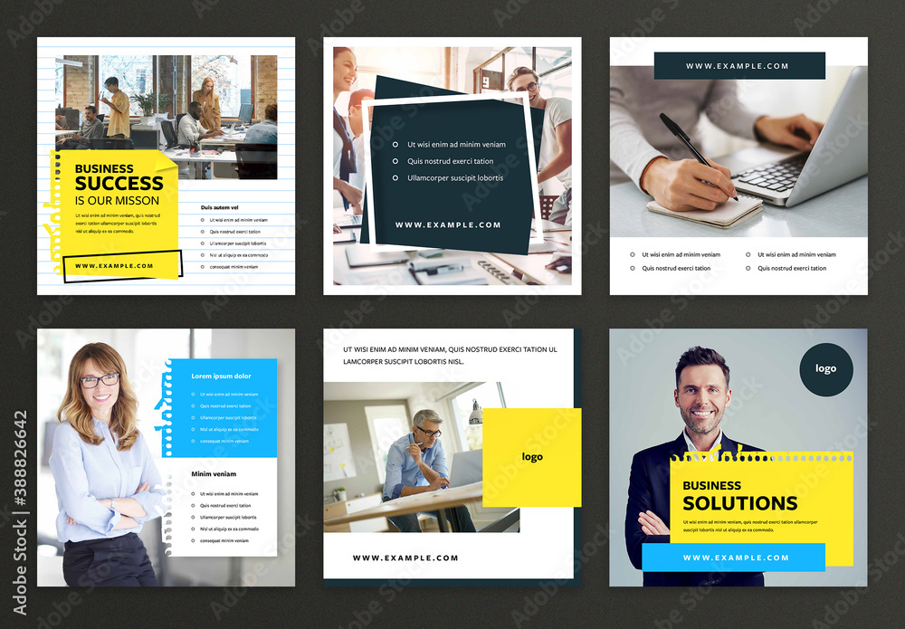 Modern Business Social Media Post Layouts with Blue and Yellow Accent ...
