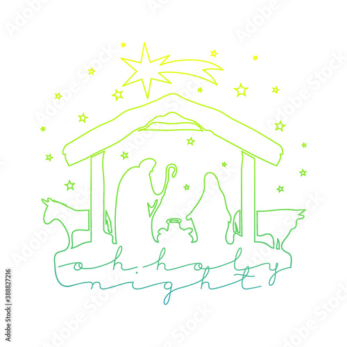 Nativity Scene Silhouette. Holiday Holly Night. Christmas Cut File Scrapbook. Decorative Card. Clip Art Vector.
