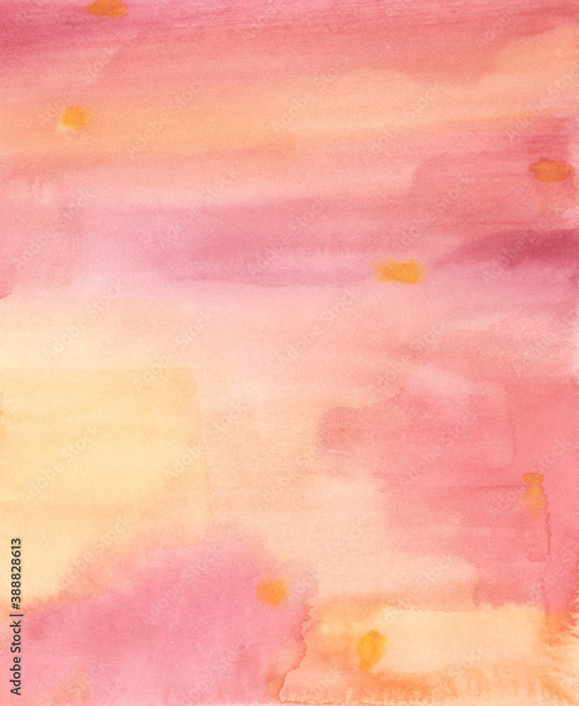 Abstract watercolor background. Pink and yellow abstract modern aquarelle texture print. 