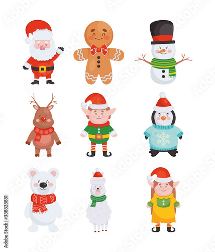 icon set of christmas characters and animals