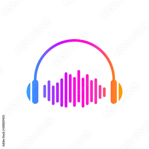 Music Cloud concept. Cloud shape, sound waves and headphones. Online music streaming service