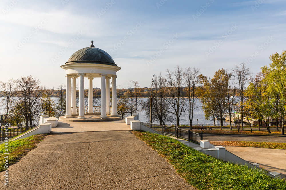Rotunda or Ostrovsky Gazebo on the Volga River embankment in Kostroma, Russia