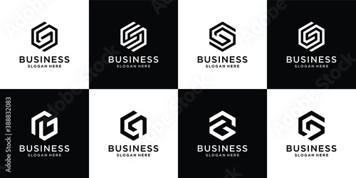 Set of abstract initial letter g and letter s logo template icons