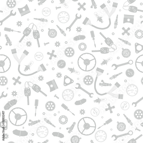 Seamless gray background with car parts and elements
