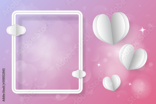 White fame and Paper heart For wedding or valentines background. Vector illustration