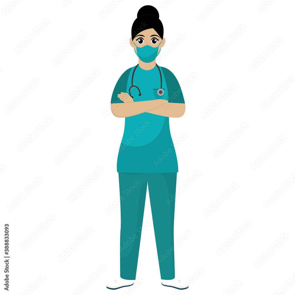 Isolated woman Surgeon hero doctor white icon - Vector