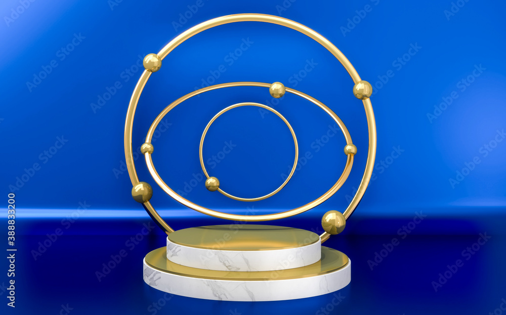 Blue podium show cosmetic product geometric form cylinder podium in white background.3D rendering Blue podium show cosmetic product geometric form cylinder podium in white background.3D rendering
