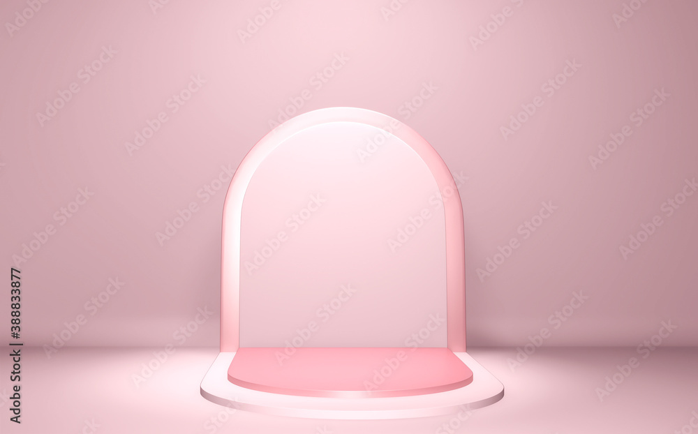 Pink podium show in pink color background japanese style.3D rendering Pink podium show in pink color background japanese style.3D rendering