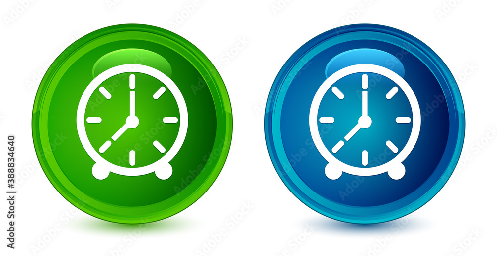 Clock icon artistic shiny glossy blue and green round button set Clock icon artistic shiny glossy blue and green round button set