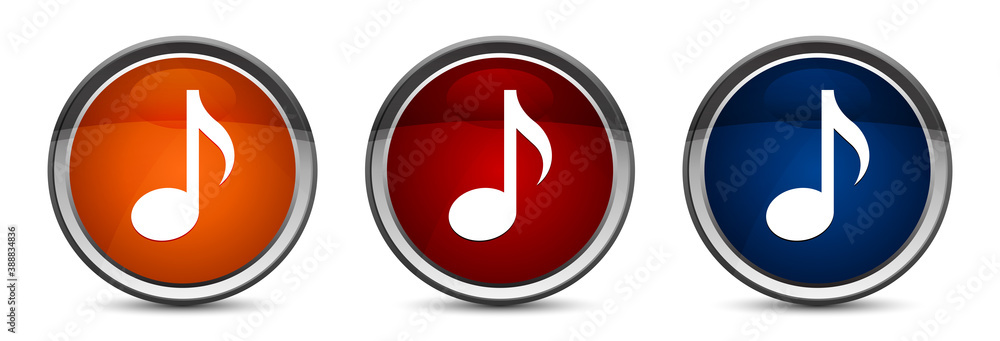 Music icon exclusive blue red and orange round button design set Music icon exclusive blue red and orange round button design set