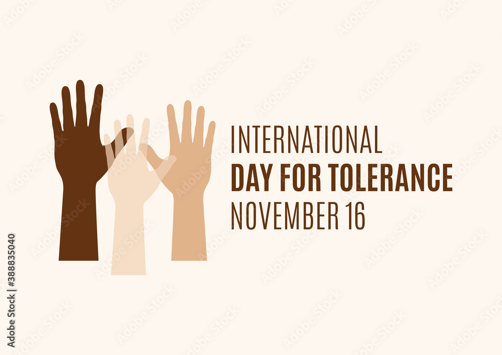 International Day for Tolerance vector. Human hands with different skin colors silhouette icon vector. Day for Tolerance Poster, November 16. Important day International Day for Tolerance vector. Human hands with different skin colors silhouette icon vector. Day for Tolerance Poster, November 16. Important day