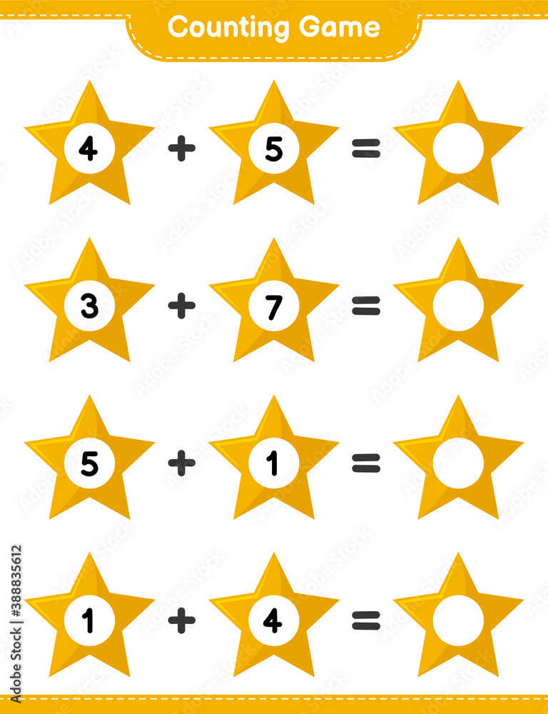 Counting game, count the number of Stars and write the result. Educational children game, printable worksheet, vector illustration Counting game, count the number of Stars and write the result. Educational children game, printable worksheet, vector illustration