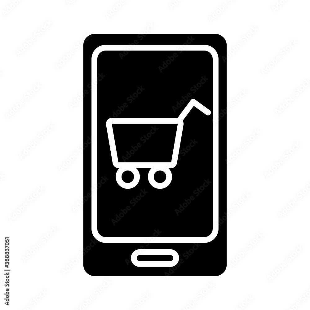 smartphone with shopping cart silhouette style icon smartphone with shopping cart silhouette style icon