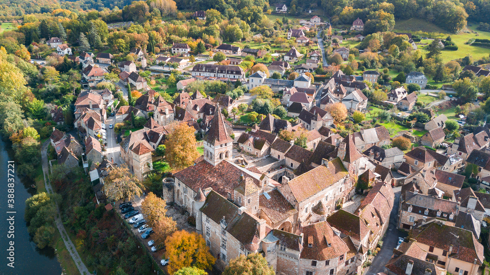 aerial view of medieval town in dordogne, France