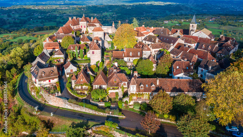 aerial view of medieval town in dordogne, France