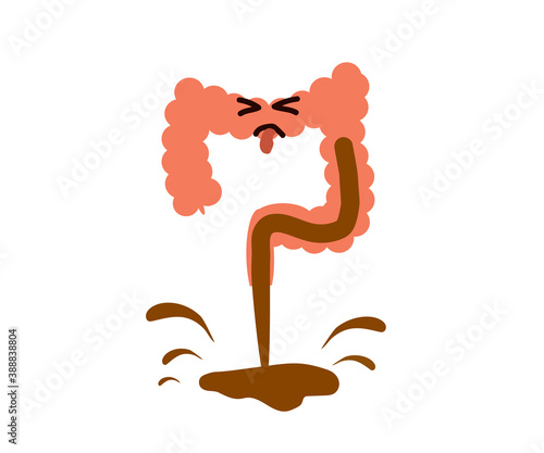 Intestines on a white background. Diarrhea. Vector illustration.