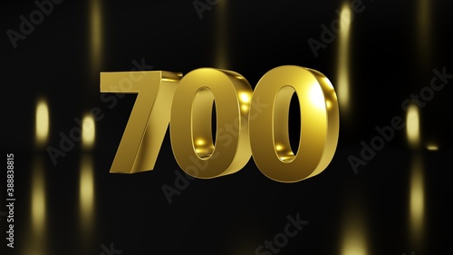 Foto Number 700 in gold on black and gold background, isolated number 3d render