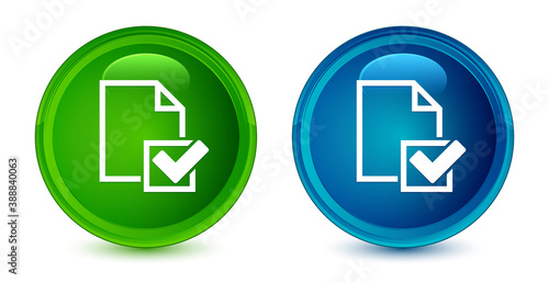 Checklist icon artistic shiny glossy blue and green round button set