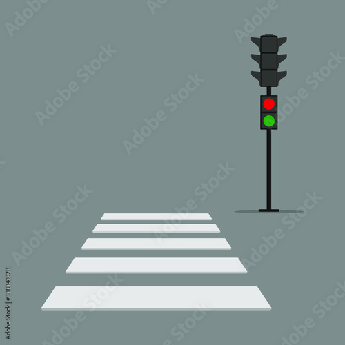 Pedestrian crossing and traffic light on gray background