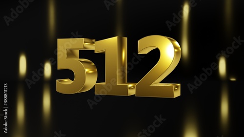 Number 512 in gold on black and gold background, isolated number 3d render