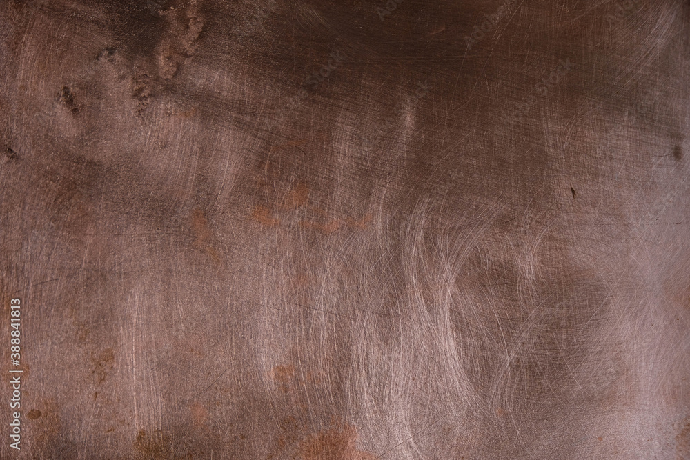 Fototapeta premium Copper plate with scratches and mechanical defects. Copy space. 