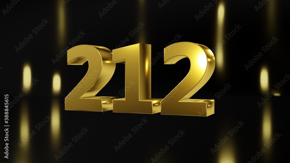 Number 212 in gold on black and gold background, isolated number 3d render Number 212 in gold on black and gold background, isolated number 3d render