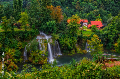 Waterfall Vilina Kosa. RASTOKE, CROATIA - august.2020. - Ethno village Rastoke in Croatia is located in the town of Slunj close to Plitvice lakes. Rastoke is known for its water powered mechanical mil