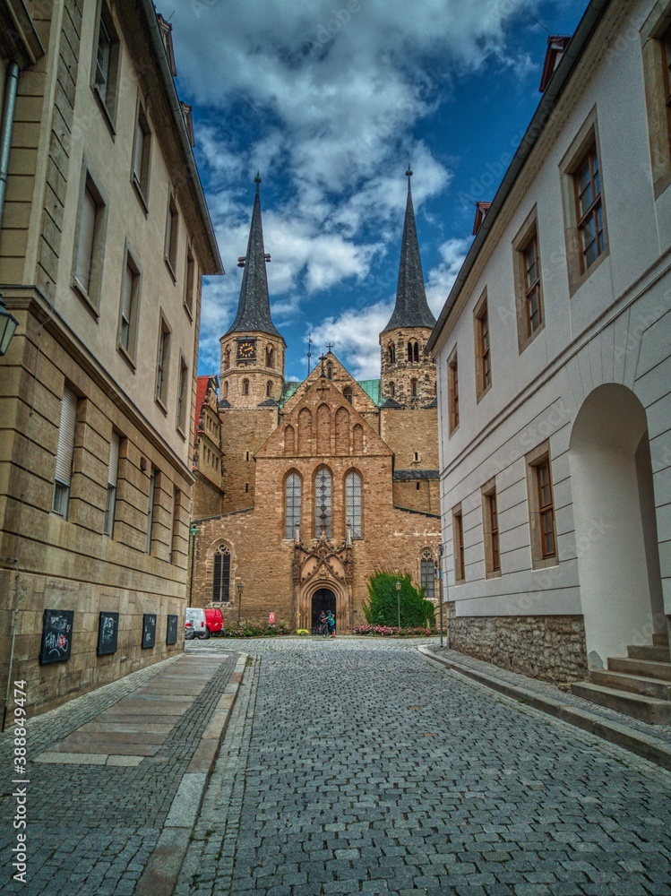 Merseburg, Germany-September 05,2019. View of the historic Merseburg Cathedral and castle taken from the forecourt, Saxony Anhalt Germany