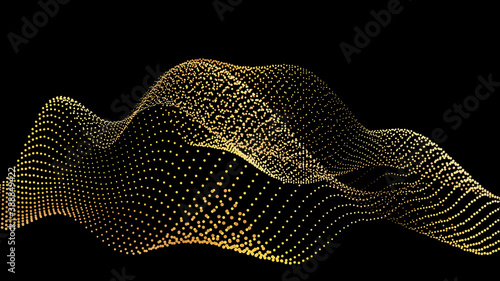An abstract stream of golden radiance flying in outer space through galaxies and orbits. Star clusters networks.