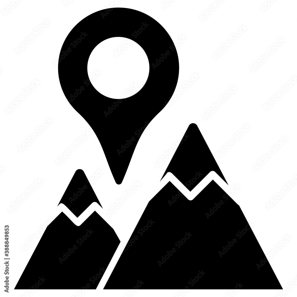 Hills with pinpointer denoting geolocation icon
Hills with pinpointer denoting geolocation icon