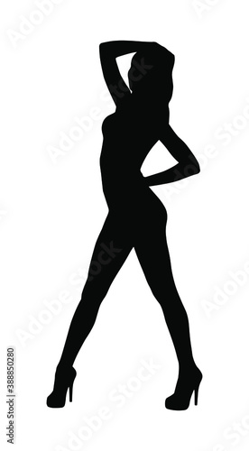 Vector sexy woman silhouette on high heels isolated on white background. Lady dance 