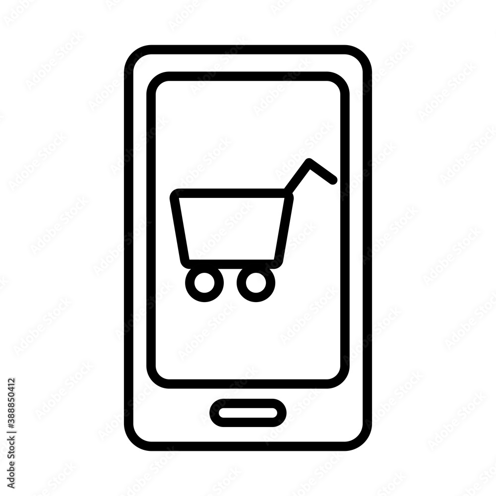 smartphone with shopping cart line style icon smartphone with shopping cart line style icon