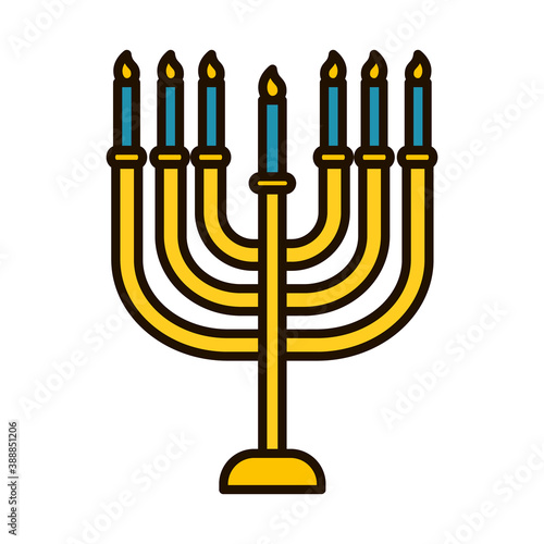 jewish menorah icon, line and fill style