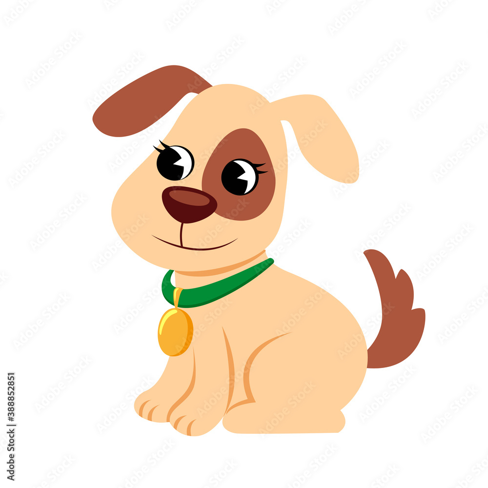 Fototapeta premium Cute cartoon little dog. Vector illustration isolated on white background