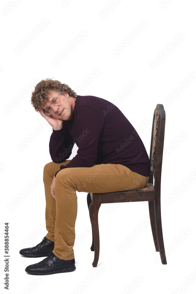 side view of a man sitting on white background, side view of a man sitting on white background,
