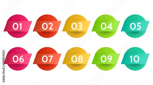 Bullet points data, info markers. icon arrow set. Number Flags 1 to 12 Flat design isolated vector. infographic illustration.