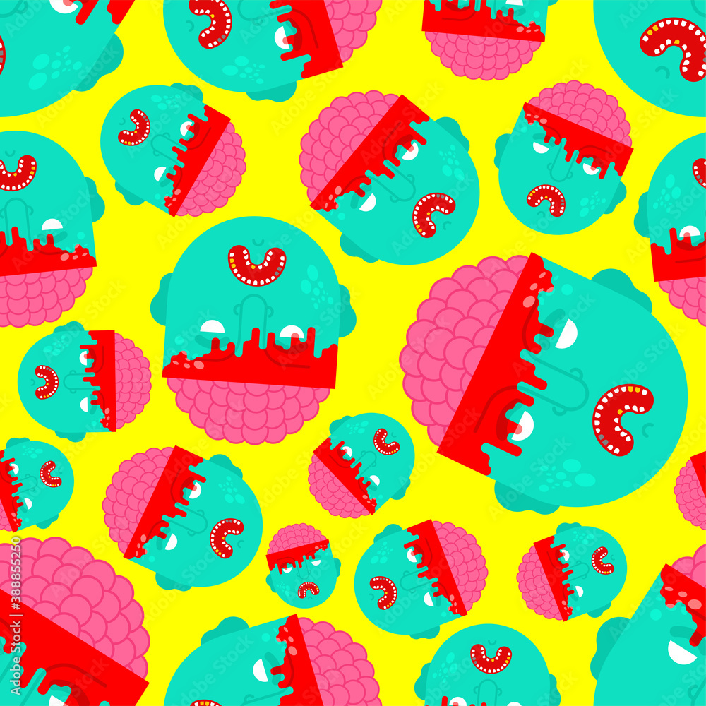 Zombie pattern seamless. Zombi head and brains background Zombie pattern seamless. Zombi head and brains background
