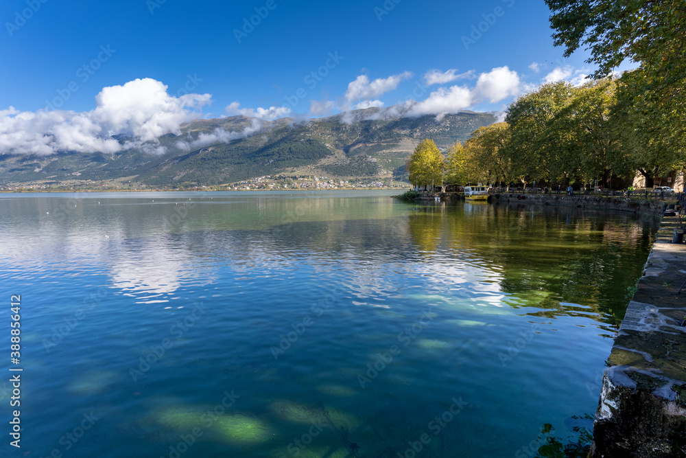 Lakeside view of Ioannina (Yannena), capital and largest city of Epirus in north-western Greece.