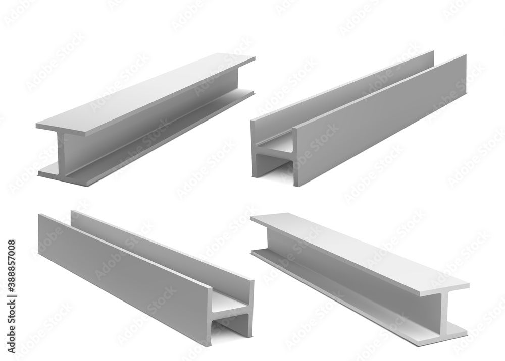 Metal construction beams, steel structure girders isolated on white