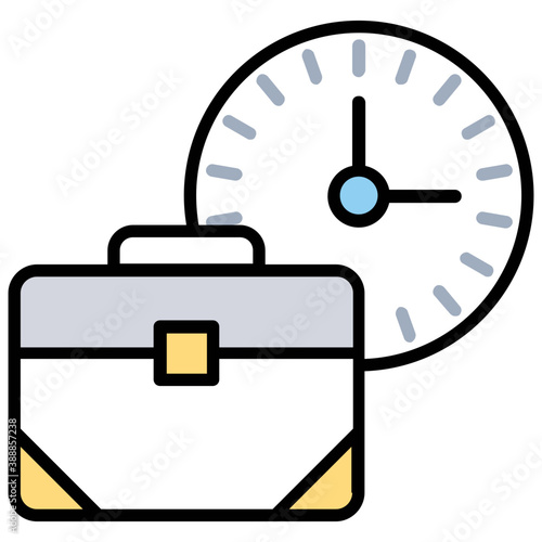 
An icon having a briefcase along with clock ticking in the background, best concept for working time icon
