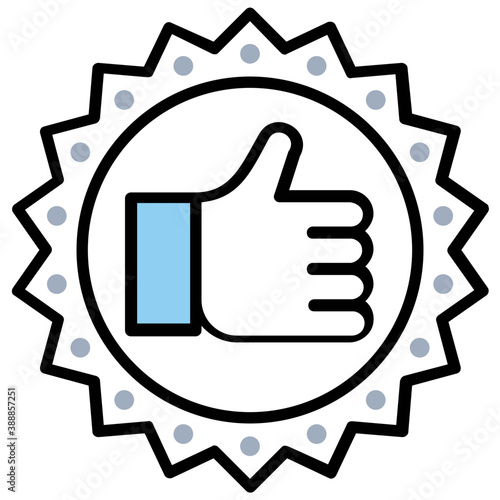 
Paper badge having a thumbs up, complete prototype for best price icon
