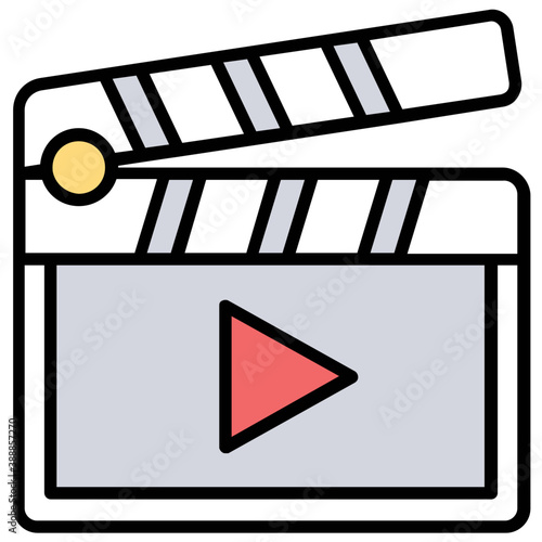 
A clapperboard decorated with video playing button, icon to describe directing play  icon
