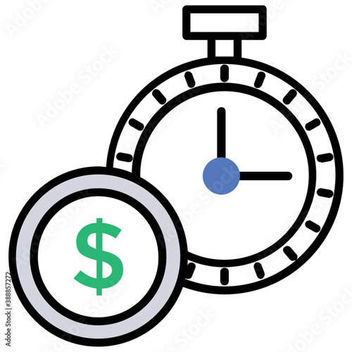 
Stopwatch and a dollar coin placed side by side symbolising the sale period icon
