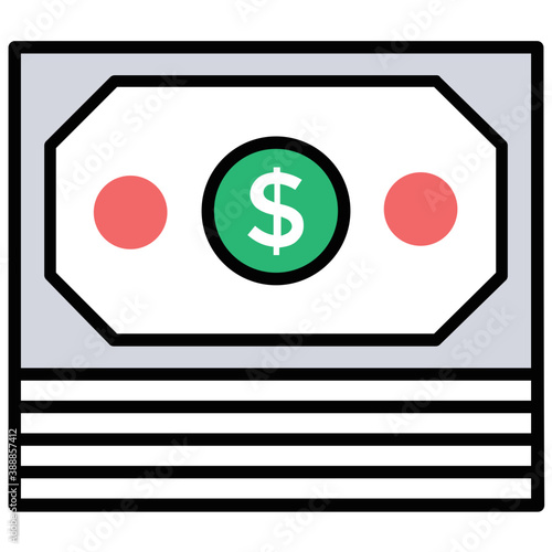 
A pile of dollars placed in an icon to denote money 
