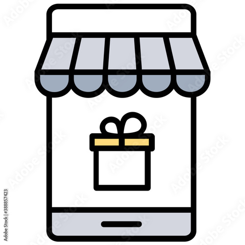 
A mobile phone designed like a outlet having shopping cart inside, outstanding infographic for mobile shopping 
