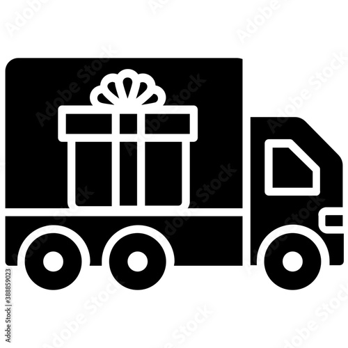 
An icon showing van wanding on a road and designed with gift package, good icon for delivery services 
